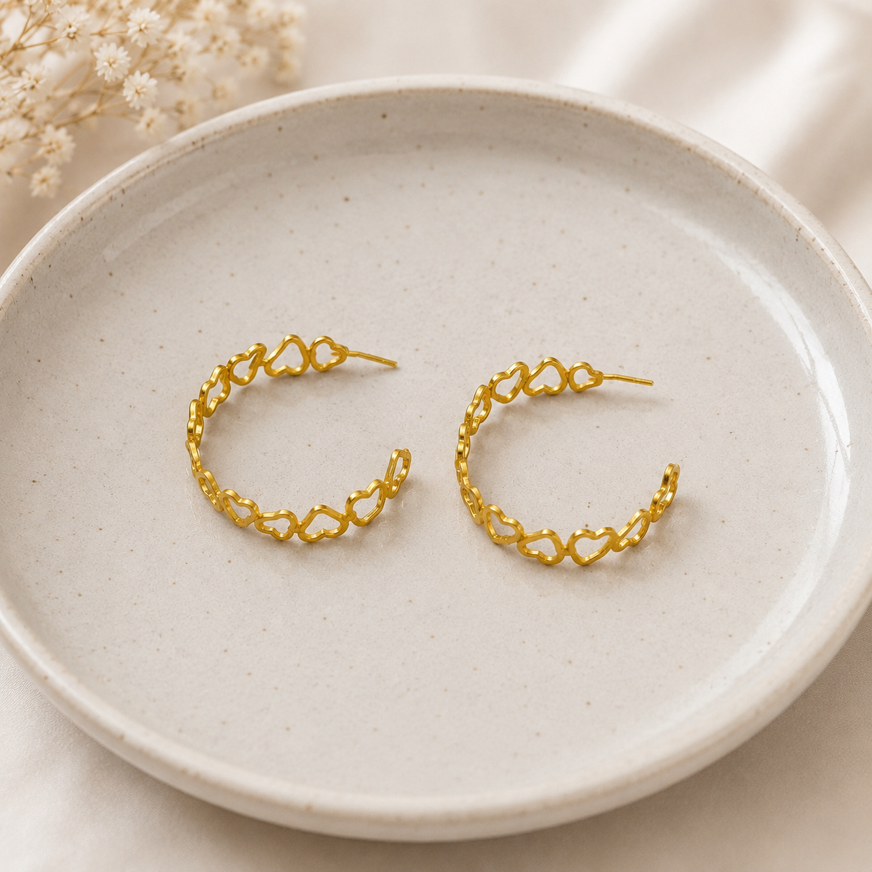 Artisan Sculptural Sunburst Hoops – Gold Plated Heart Matrix Openwork Creoles