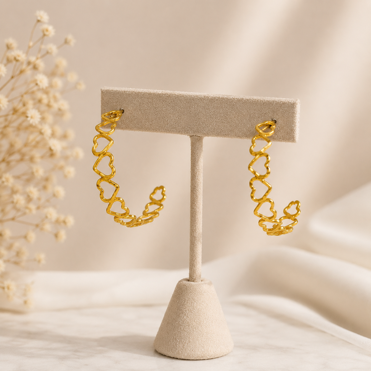 Artisan Sculptural Sunburst Hoops – Gold Plated Heart Matrix Openwork Creoles