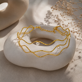 Ocean Wave Pearl Choker – Gold Plated Textured Wavy Wire Necklace