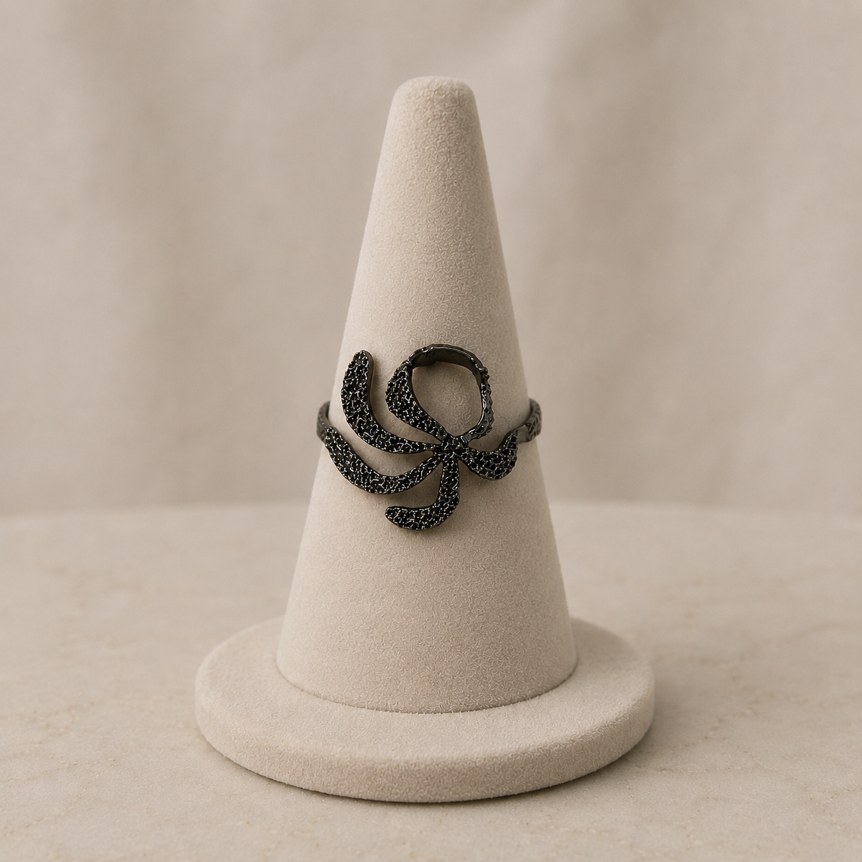 Gothic Shadow Abstract Cocktail Ring – Textured Open-Back Statement Ring