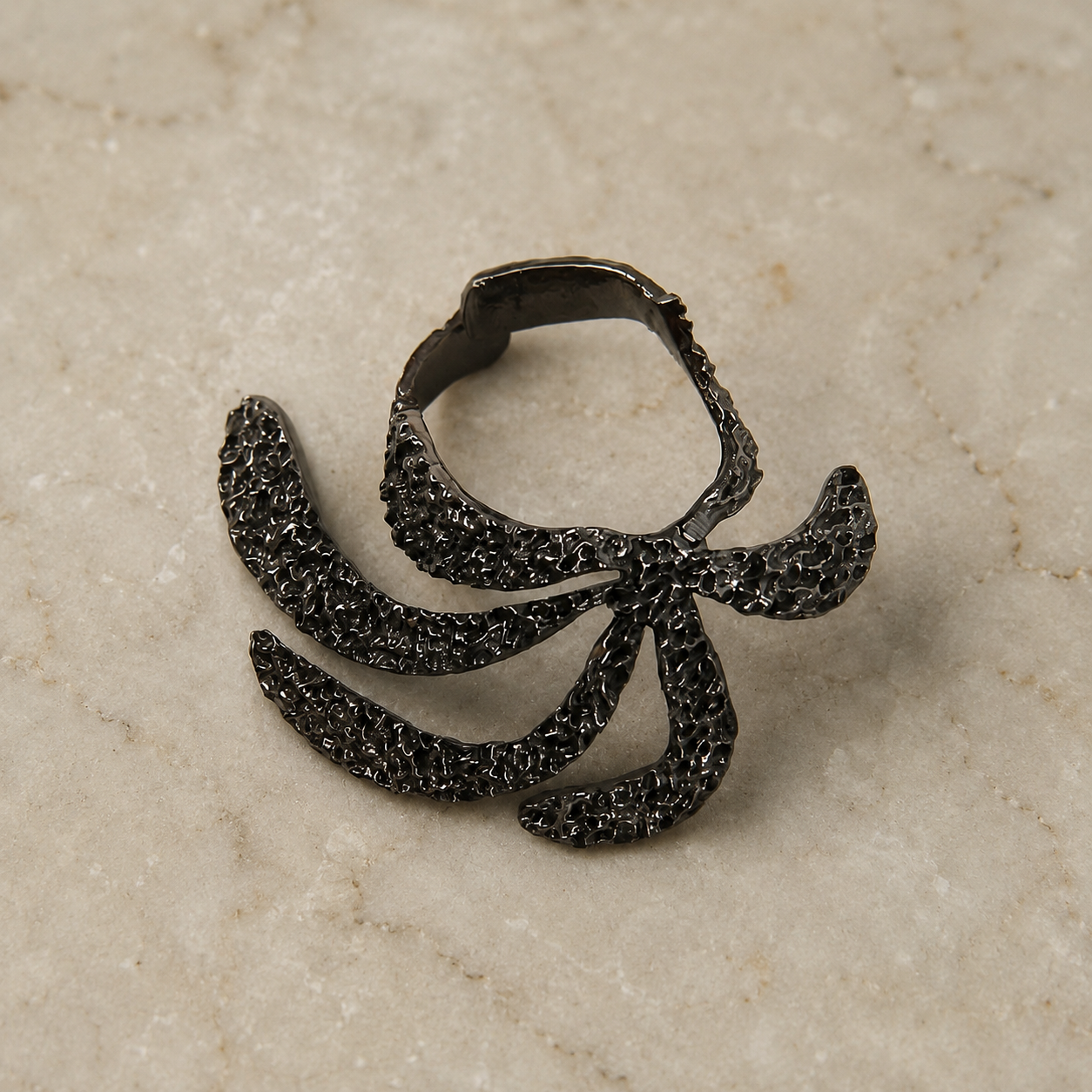 Gothic Shadow Abstract Cocktail Ring – Textured Open-Back Statement Ring