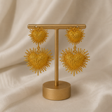 Radiant Heart Sunburst Drops – Textured Gold Plated Statement Earrings