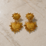 Radiant Heart Sunburst Drops – Textured Gold Plated Statement Earrings