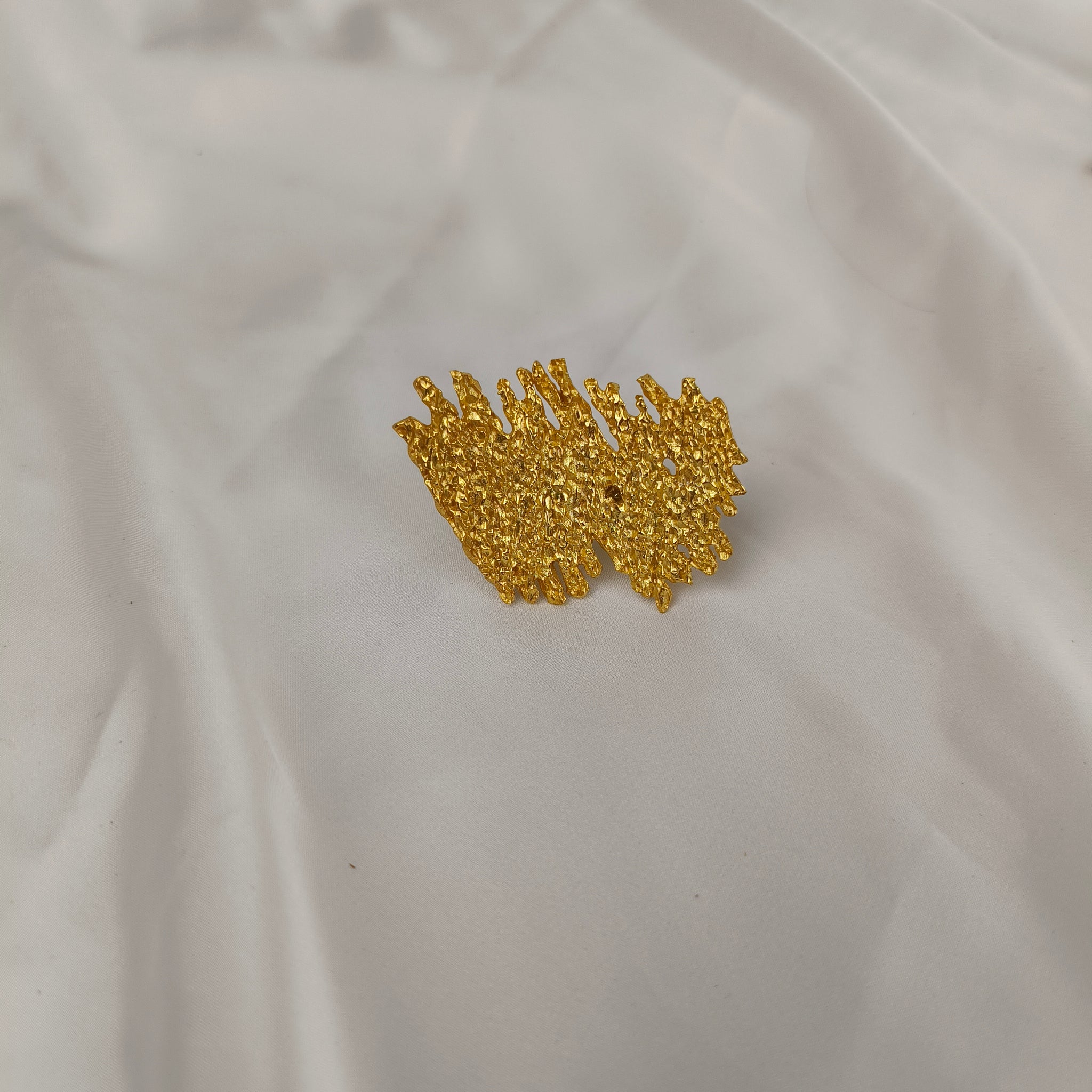 The Molten Lava Statement Ring – Textured Gold Plated Brass Abstract Cocktail Ring
