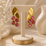 Golden Laurel Berry Statement Earrings – Textured Brass Botanical Drops