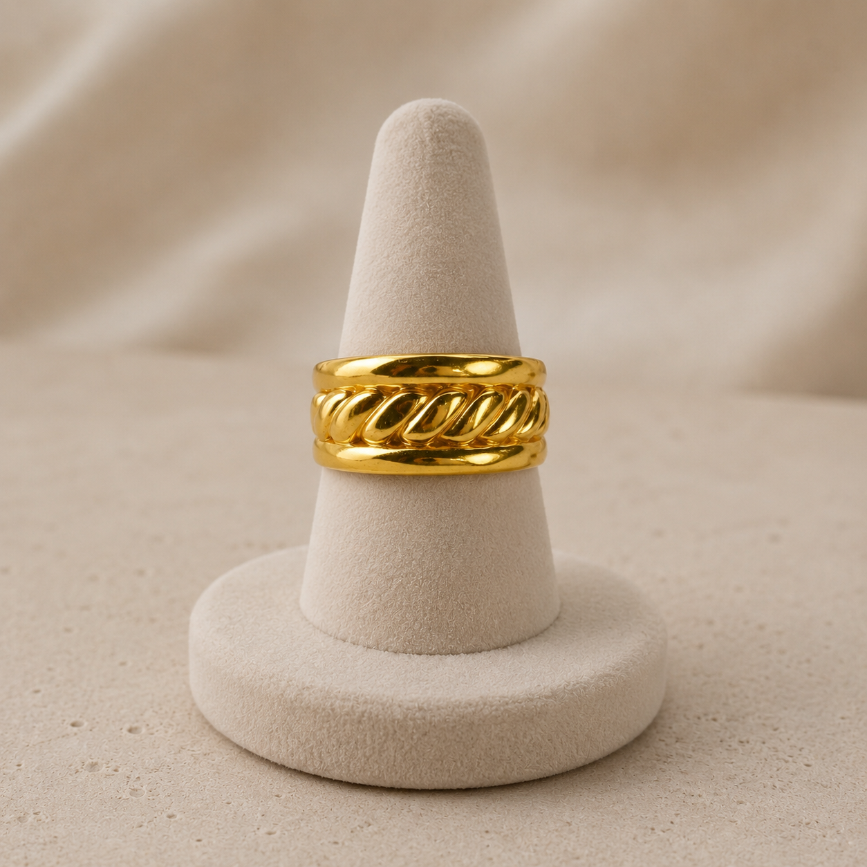 Vintage Inspired Interlock Ring – Thick Gold Plated Brass Braided Band