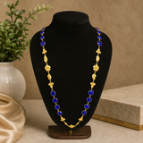Lapis Floral Long Chain Necklace – Gold Plated Brass Botanical Link Station Necklace