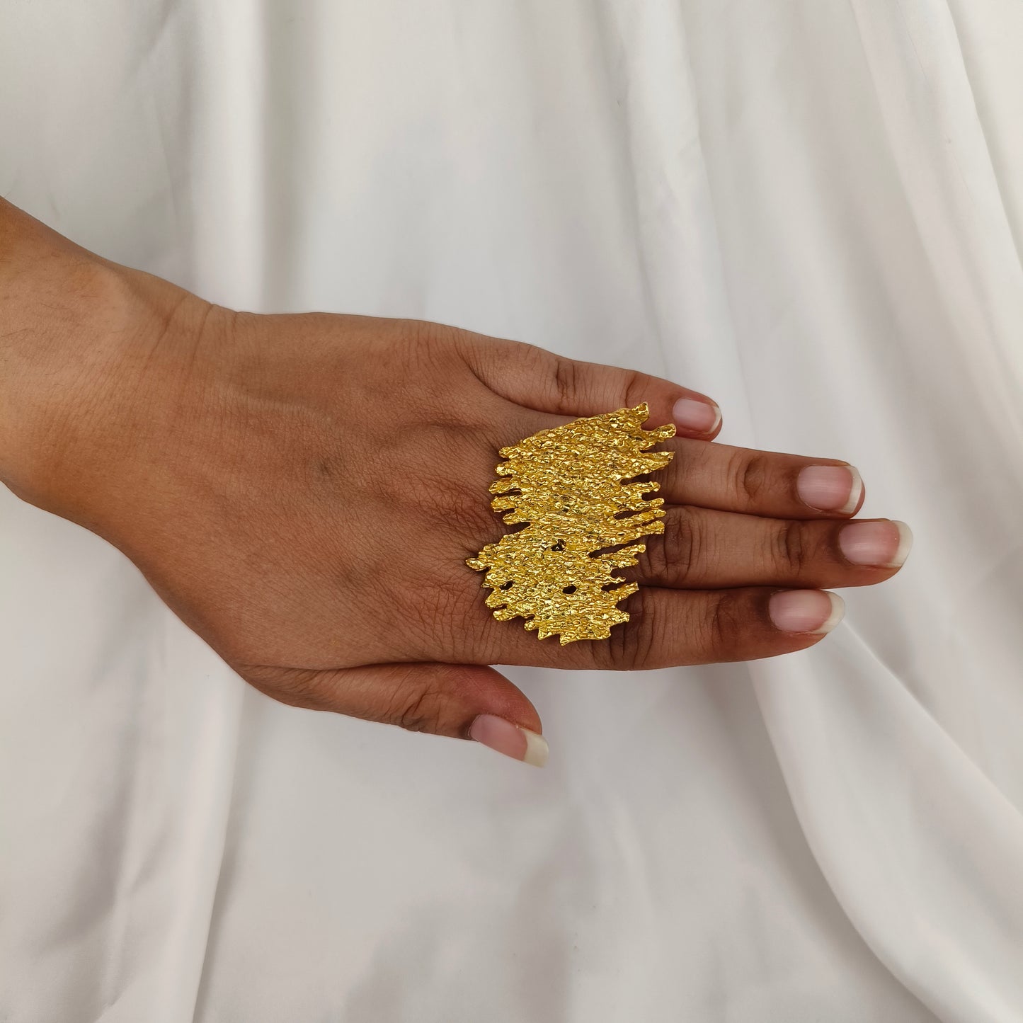 The Molten Lava Statement Ring – Textured Gold Plated Brass Abstract Cocktail Ring