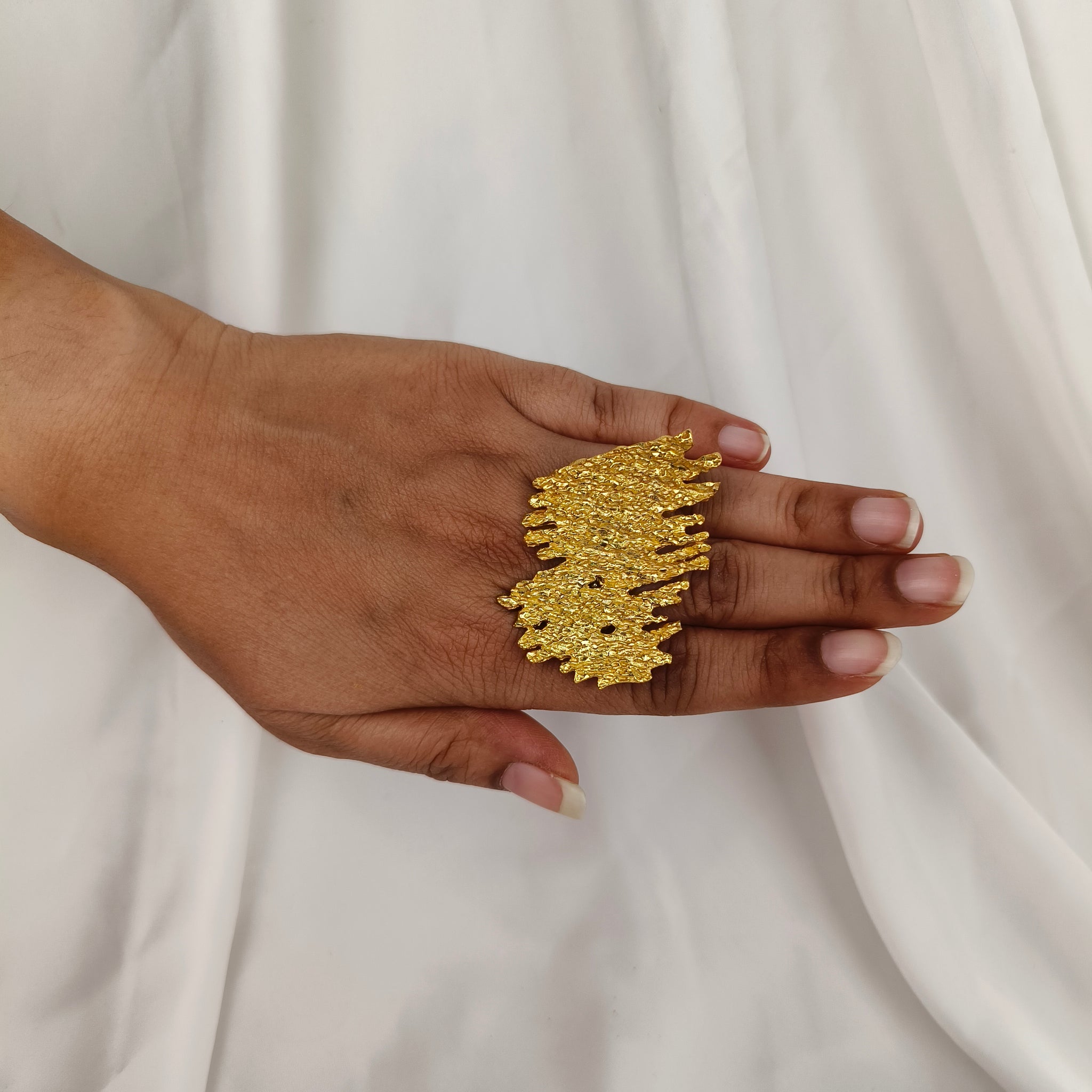 The Molten Lava Statement Ring – Textured Gold Plated Brass Abstract Cocktail Ring