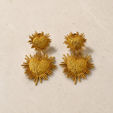 Radiant Heart Sunburst Drops – Textured Gold Plated Statement Earrings