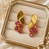 Golden Laurel Berry Statement Earrings – Textured Brass Botanical Drops