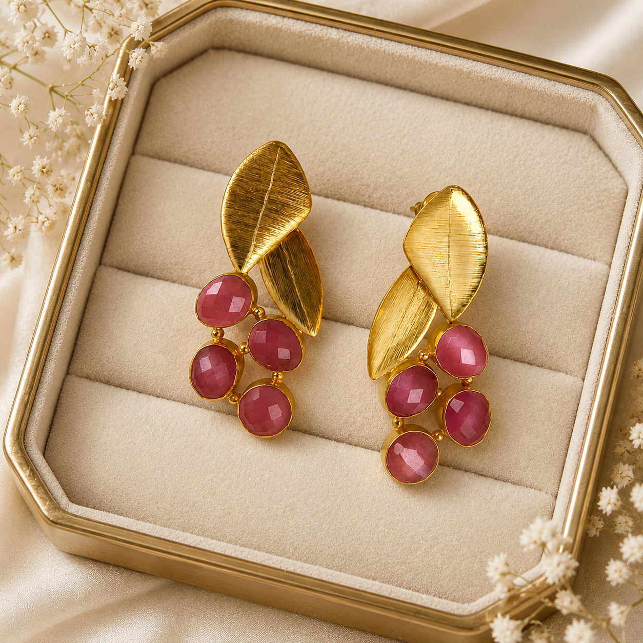 Golden Laurel Berry Statement Earrings – Textured Brass Botanical Drops