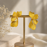 Golden Ginkgo Statement Wings – Textured Gold Plated Botanical Studs