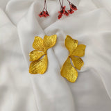 Golden Ginkgo Statement Wings – Textured Gold Plated Botanical Studs