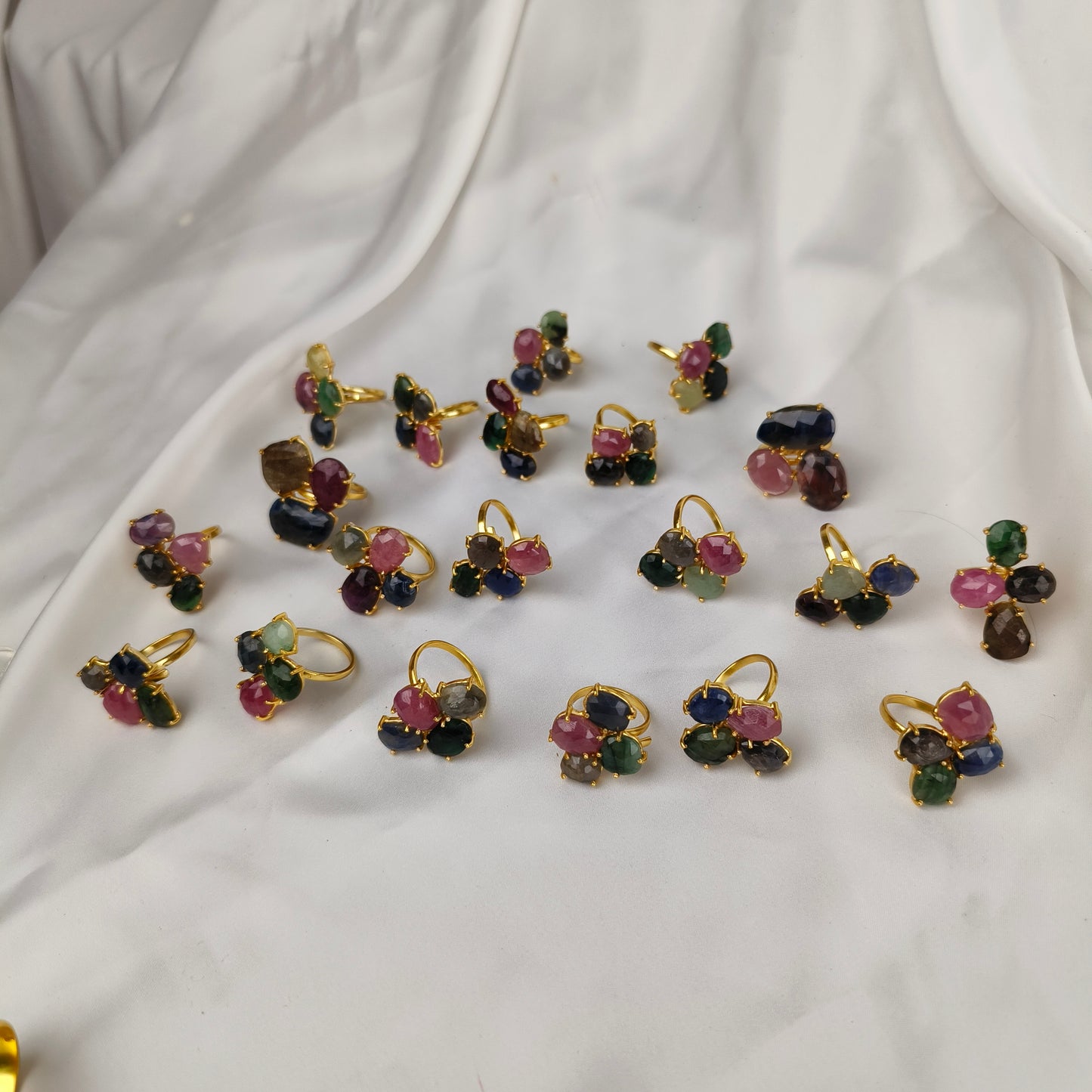Kaleidoscopic Gilded Ring – Multi-Gemstone Cluster Statement Ring