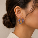 Product Title: Celestial Lavender Bloom Hoops – Gold Plated Periwinkle Crescent Drops