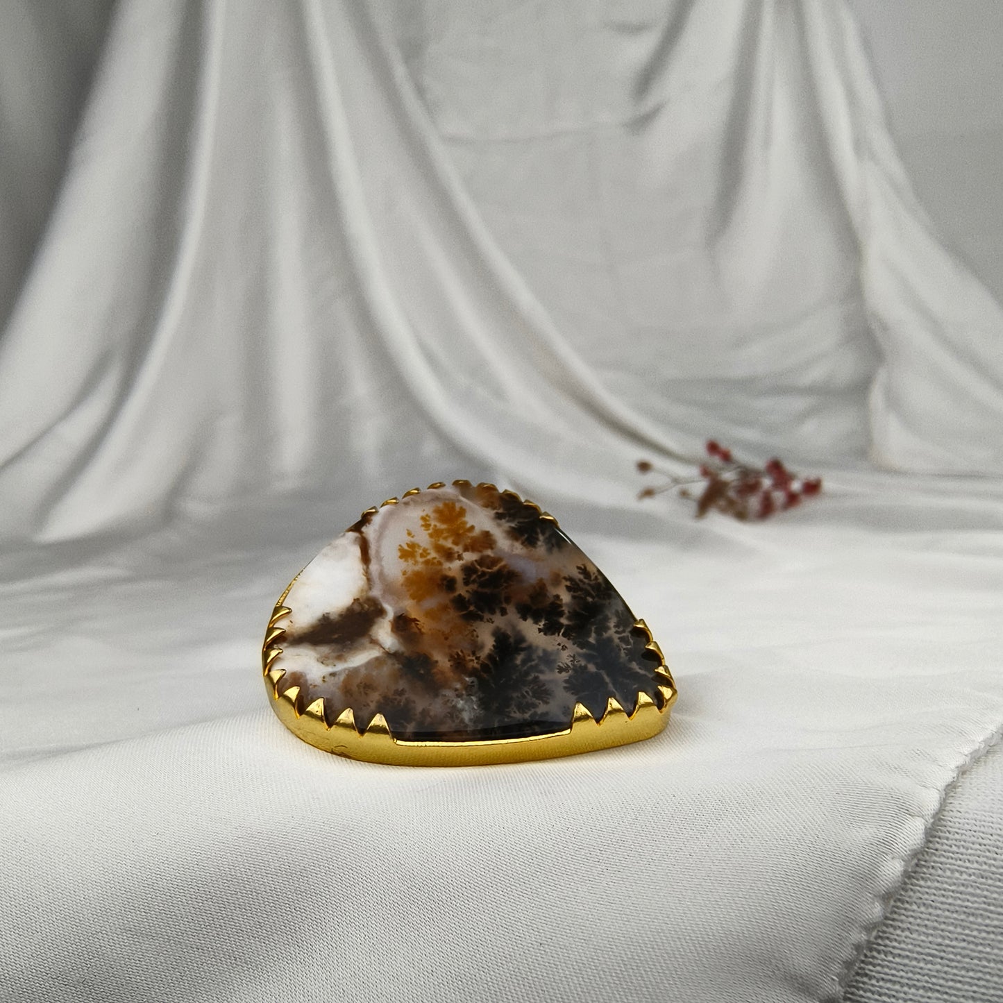 Eclipse Nebula Statement Ring – Gold Plated Cocktail Ring with Organic Scenic Dendritic Agate