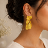 Golden Ginkgo Statement Wings – Textured Gold Plated Botanical Studs