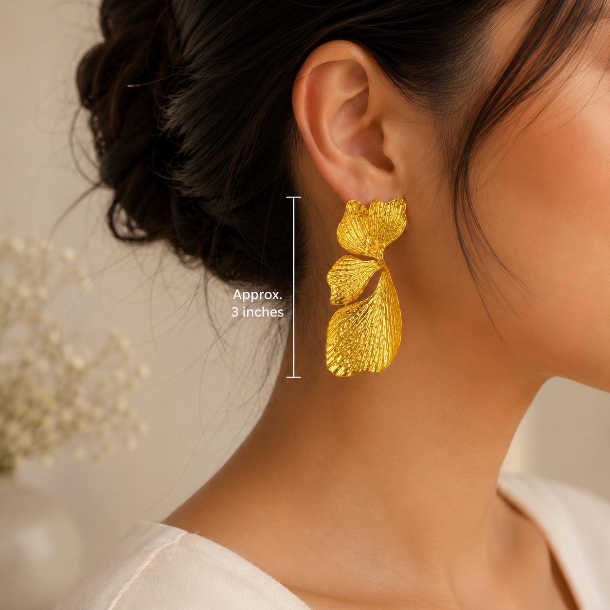Golden Ginkgo Statement Wings – Textured Gold Plated Botanical Studs