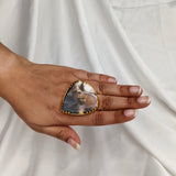 Eclipse Nebula Statement Ring – Gold Plated Cocktail Ring with Organic Scenic Dendritic Agate