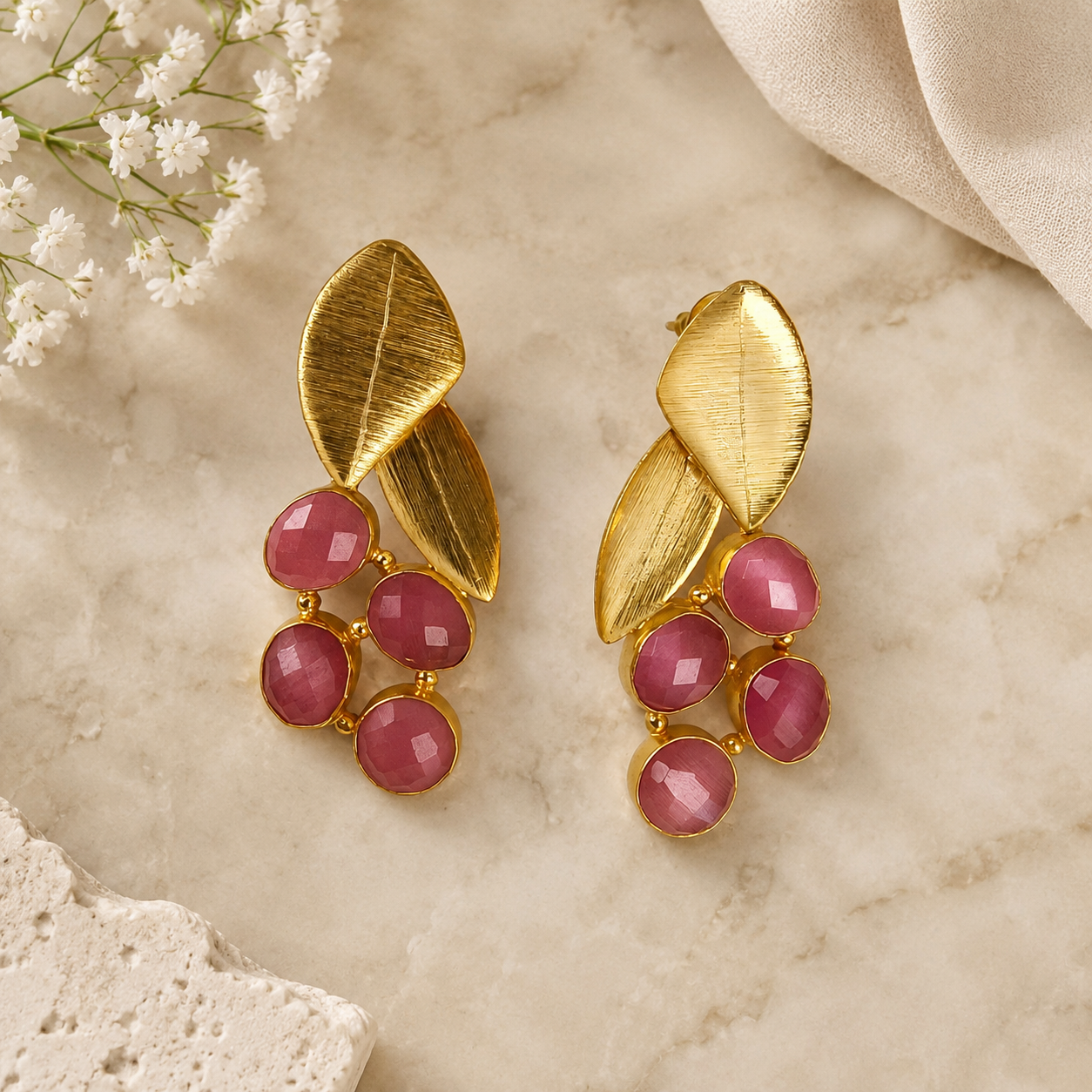 Golden Laurel Berry Statement Earrings – Textured Brass Botanical Drops
