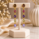 Autumn Orchard Multi-Stone Dangles – 18K Gold Plated Linear Cascade Earrings