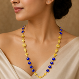 Lapis Floral Long Chain Necklace – Gold Plated Brass Botanical Link Station Necklace