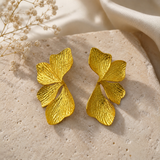 Golden Ginkgo Statement Wings – Textured Gold Plated Botanical Studs