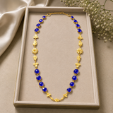 Lapis Floral Long Chain Necklace – Gold Plated Brass Botanical Link Station Necklace