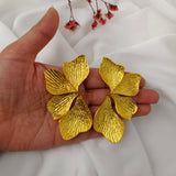 Golden Ginkgo Statement Wings – Textured Gold Plated Botanical Studs