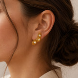 Luna Ripple Ear Climbers – Gold Plated Textured Coil & Pearl Earrings