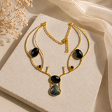 Majestic Antler Statement Necklace – Gold Plated Brass with Black Onyx & Labradorite