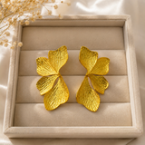 Golden Ginkgo Statement Wings – Textured Gold Plated Botanical Studs