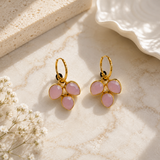 Blushing Clover Hoop Earrings – Faceted Gemstone Botanical Charms