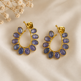 Product Title: Celestial Lavender Bloom Hoops – Gold Plated Periwinkle Crescent Drops