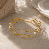 Ocean Wave Pearl Choker – Gold Plated Textured Wavy Wire Necklace