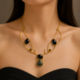 Majestic Antler Statement Necklace – Gold Plated Brass with Black Onyx & Labradorite