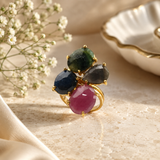 Kaleidoscopic Gilded Ring – Multi-Gemstone Cluster Statement Ring