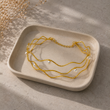 Ocean Wave Pearl Choker – Gold Plated Textured Wavy Wire Necklace