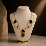 Majestic Antler Statement Necklace – Gold Plated Brass with Black Onyx & Labradorite