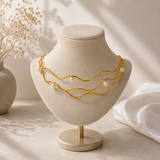 Ocean Wave Pearl Choker – Gold Plated Textured Wavy Wire Necklace