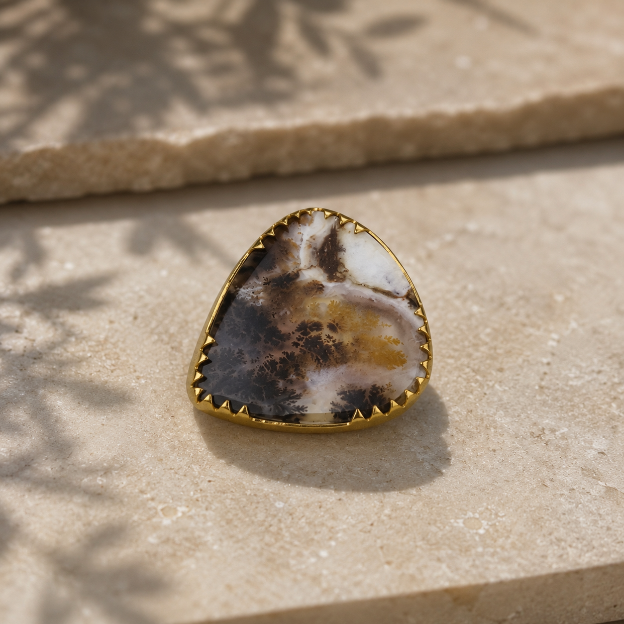 Eclipse Nebula Statement Ring – Gold Plated Cocktail Ring with Organic Scenic Dendritic Agate