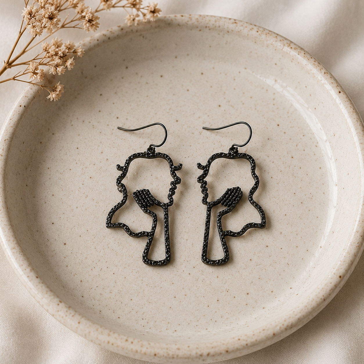 Artisan Gilded Petal Studs – Textured Abstract Silhouette Cameo Drop Earrings