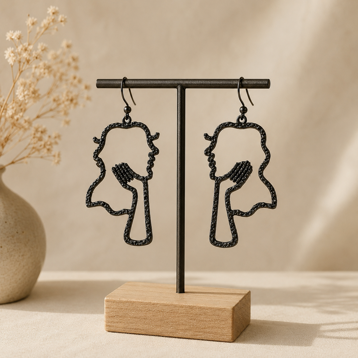 Artisan Gilded Petal Studs – Textured Abstract Silhouette Cameo Drop Earrings