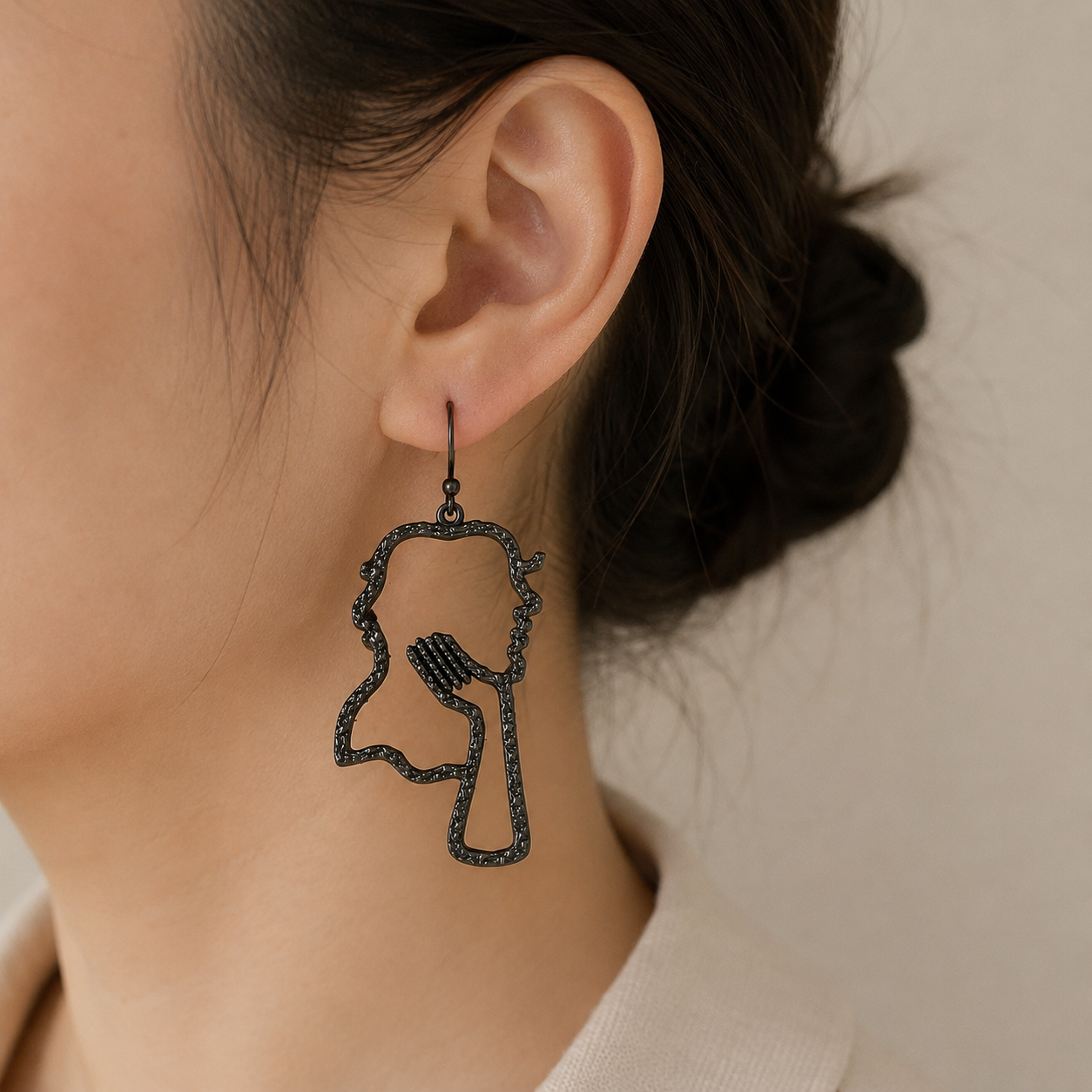 Artisan Gilded Petal Studs – Textured Abstract Silhouette Cameo Drop Earrings