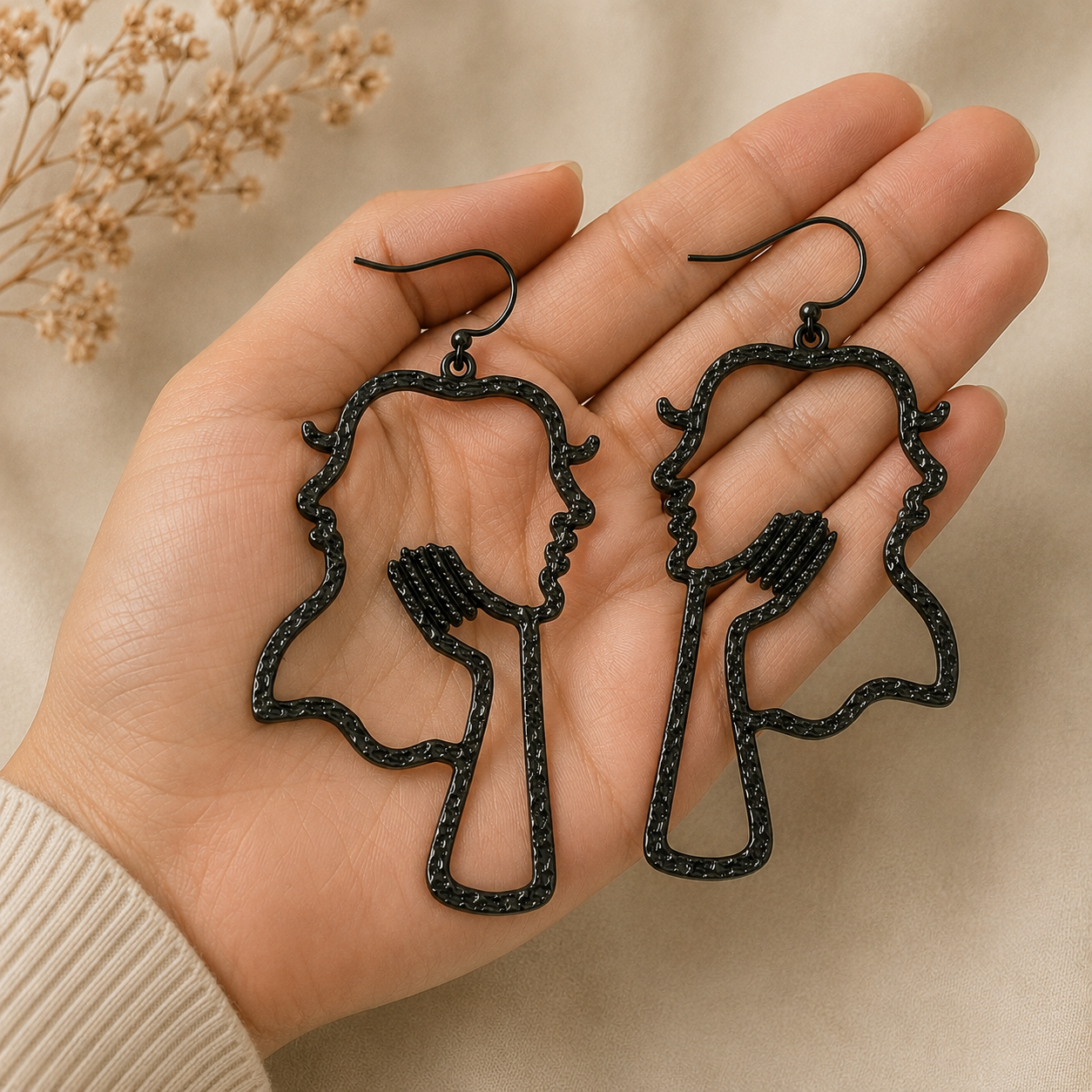 Artisan Gilded Petal Studs – Textured Abstract Silhouette Cameo Drop Earrings