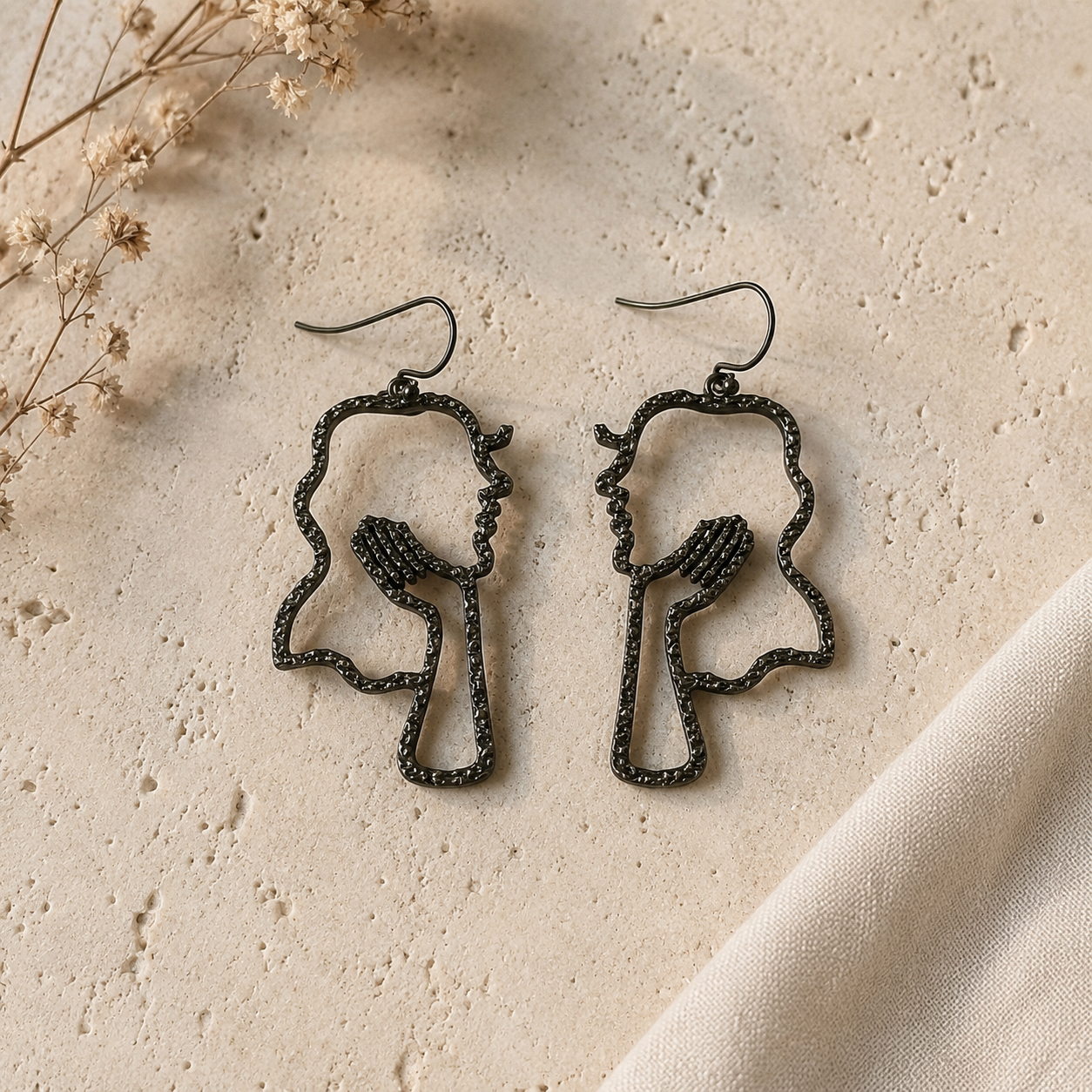 Artisan Gilded Petal Studs – Textured Abstract Silhouette Cameo Drop Earrings