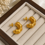 The Gilded Croissant Hoops – Gold Plated Ridged Chunky Statement Creoles