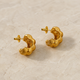 The Gilded Croissant Hoops – Gold Plated Ridged Chunky Statement Creoles