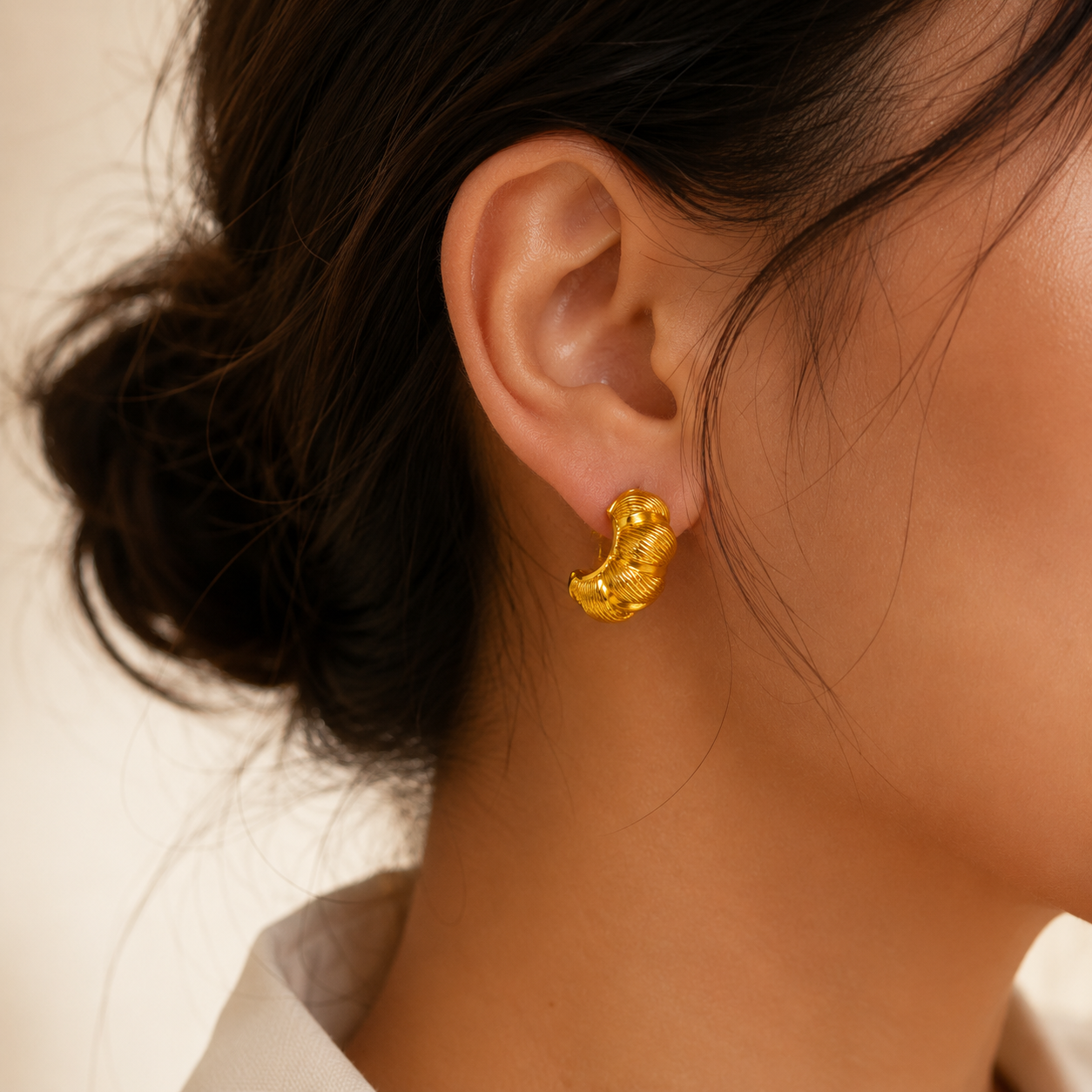 The Gilded Croissant Hoops – Gold Plated Ridged Chunky Statement Creoles
